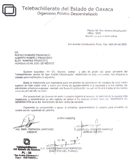 carta invitaciones chile